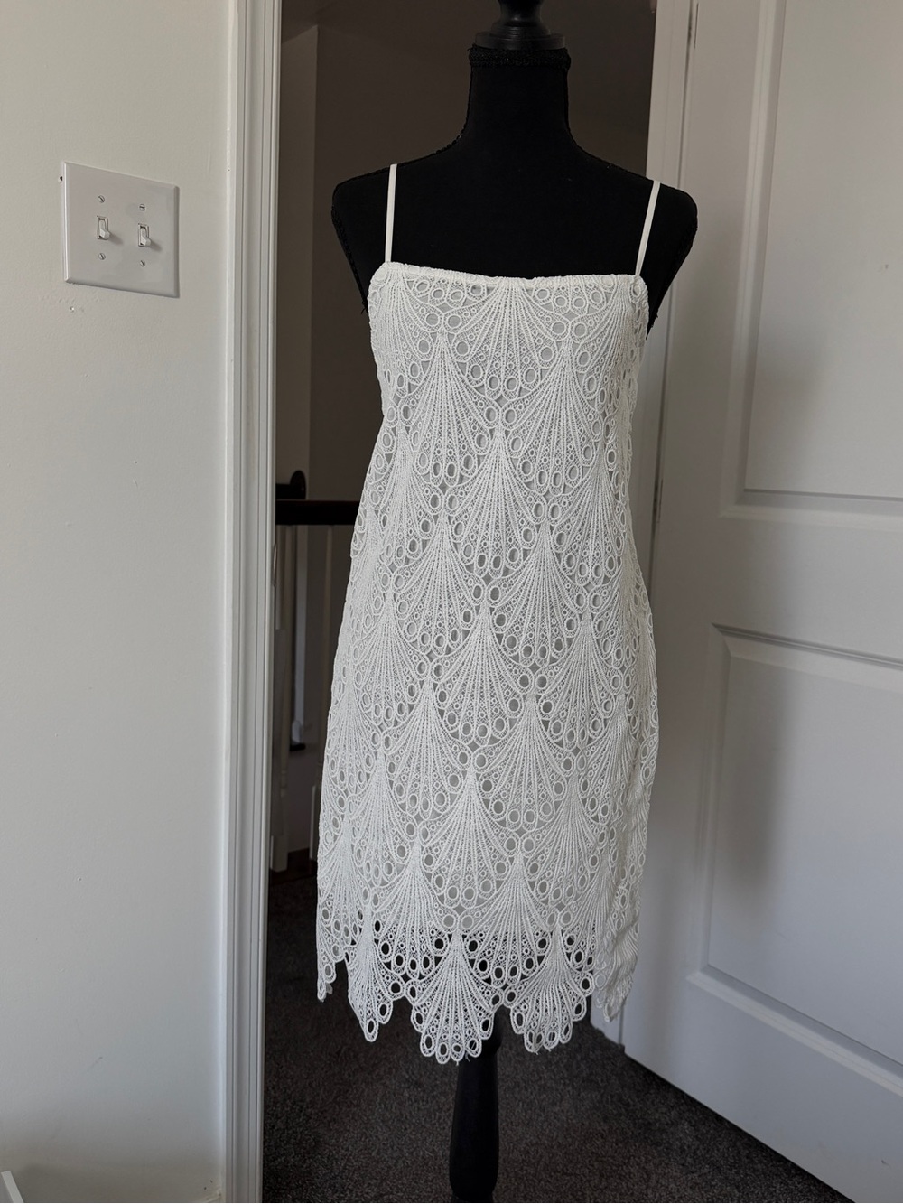 Zara White Lace Slip Dress with Crochet Detail
